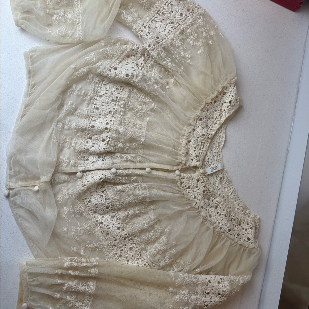 Free People Ivory Lace Button-Down Blouse
